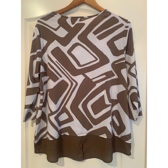 Chicos 2 Soft 12-14 Tunic Womens Geometric  Assymetric 3/4 Sleeve Plus Size - Picture 1 of 13